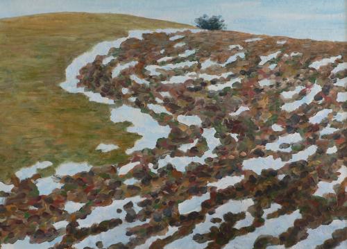 Zbytky sněhu v brázdách